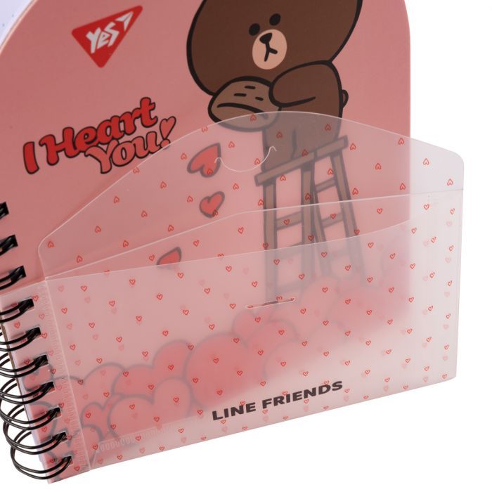 Блокнот Yes В6+ двойная спираль с пластиковым карманом Line Friends точка (151791) изображение 5