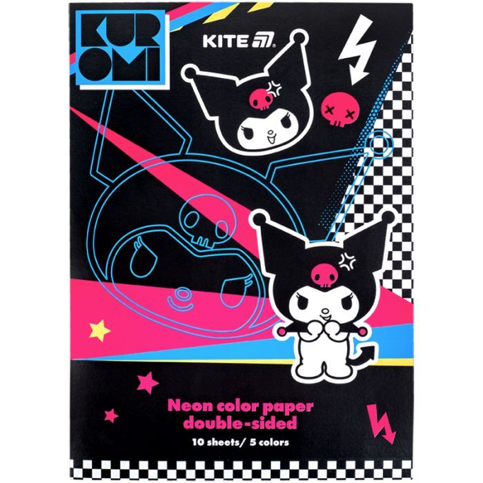 Кольоровий папір Kite А4 неоновий Kuromi (10 аркушів/ 5 кольорів) (HK24-252-2)