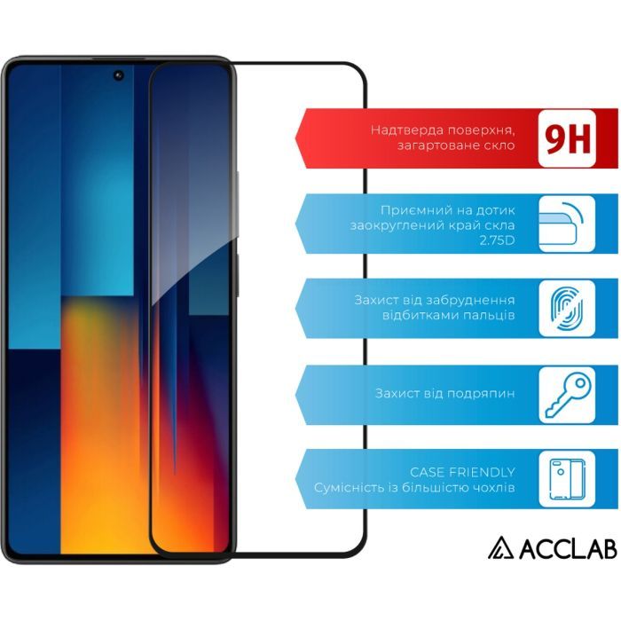 Стекло защитное ACCLAB Full Glue Xiaomi Poco M6 Pro Black (1283126589775) изображение 3