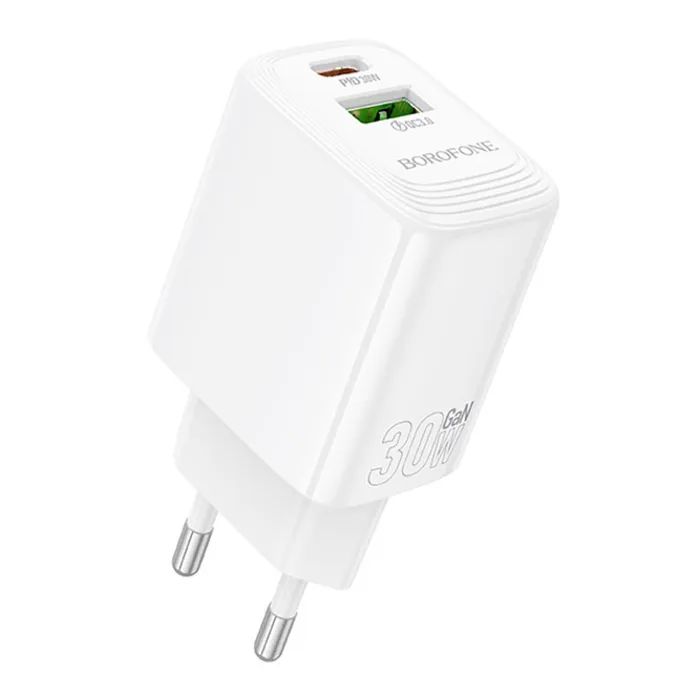 Зарядное устройство BOROFONE BN29 Fuente 1xUSB-C PD30W + 1xUSB QC3.0 White (6941991120329)