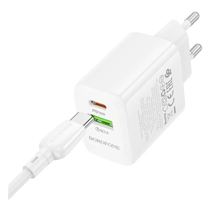 Зарядное устройство BOROFONE BN29 Fuente 1xUSB-C PD30W + 1xUSB QC3.0 White (6941991120329) изображение 5