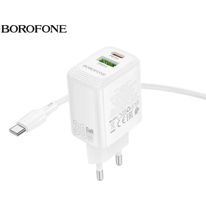 Зарядное устройство BOROFONE BN29 Fuente 1xUSB-C PD30W + 1xUSB QC3.0 White (6941991120329) изображение 6