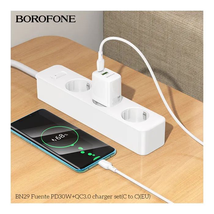 Зарядное устройство BOROFONE BN29 Fuente 1xUSB-C PD30W + 1xUSB QC3.0 White (6941991120329) изображение 8