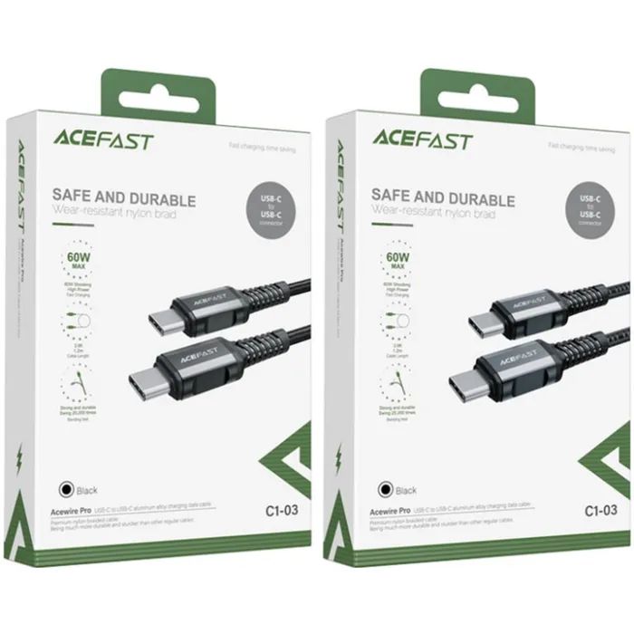 Дата кабель USB-C to USB-C 1.2m 3A nylon C1-03 black Acefast (AFC1-03B) изображение 4