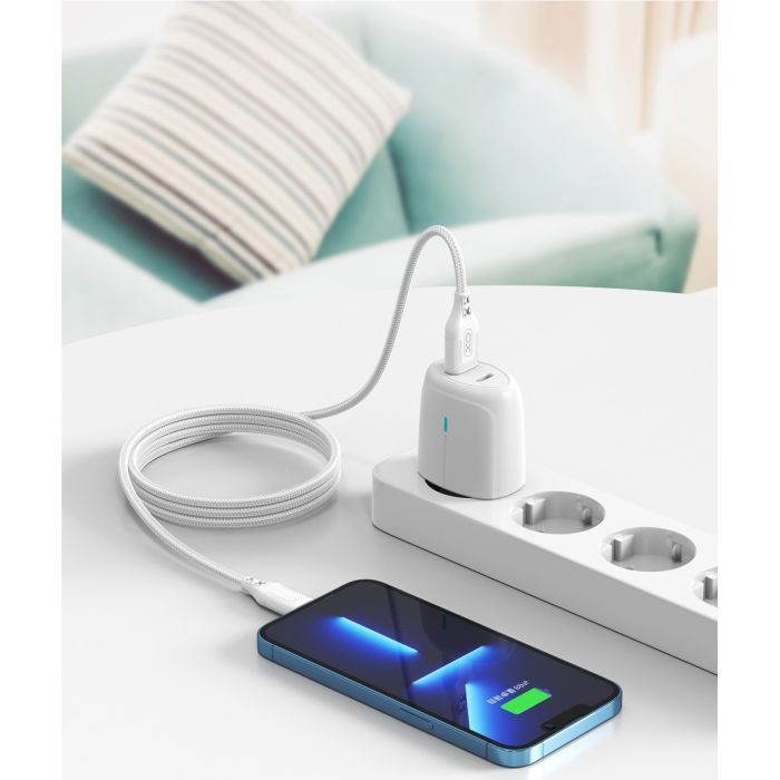 Дата кабель USB 2.0 AM to Lightning 1.0m braided Zebra XO (NB235_L_White) изображение 2