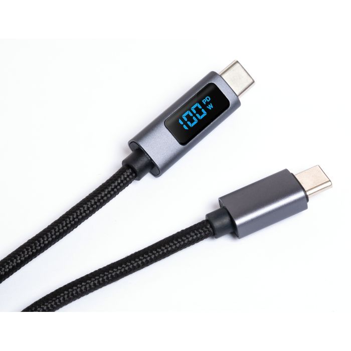 Дата кабель USB-C to USB-C 2.0m 100W LCD Display Nylon Black Vinga (VYDCCC22100D) изображение 2