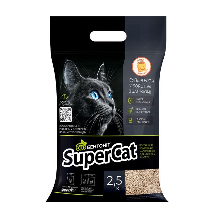 Наполнитель для туалета Super Cat Растительный биобентонит комкующий 2.5 кг (3533)