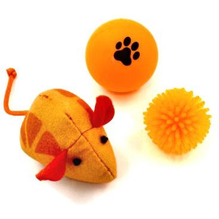 Іграшка для котів Hippie Pet Мишка та два м'ячика, помаранчева (HIPSET2303007)