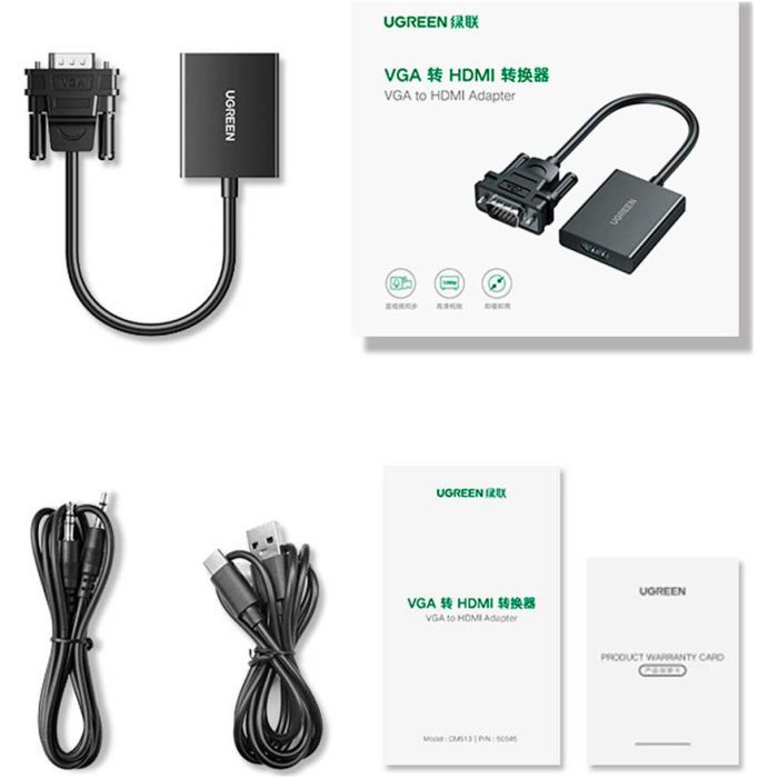 Переходник VGA M to HDMI F CM513 black UGREEN (50945) изображение 3