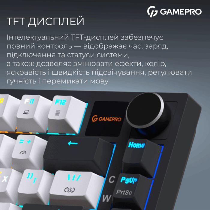 Клавіатура GamePro Asgard Valhalla Pro MK160B-D-Pro Rainy Switch Wireless/Bluetooth/USB UA Black (MK160B-D-Pro) зображення 3