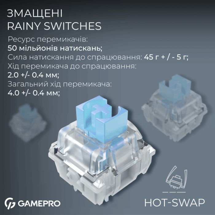Клавіатура GamePro Asgard Valhalla Pro MK160B-D-Pro Rainy Switch Wireless/Bluetooth/USB UA Black (MK160B-D-Pro) зображення 8