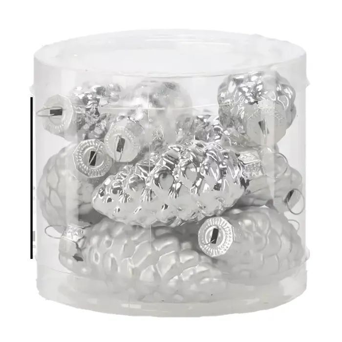 Ялинкова іграшка Chomik скляні прикраси Шишки 16 шт, 3х6 см, срібні (5900779882119_2)