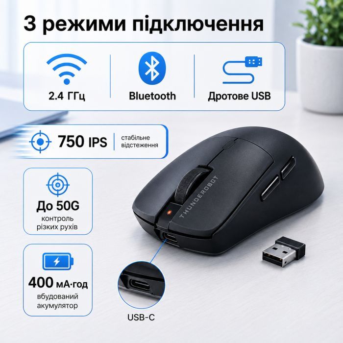 Мишка Thunderobot ML6Pro 8K Tri-mode White (6974511793994) зображення 7