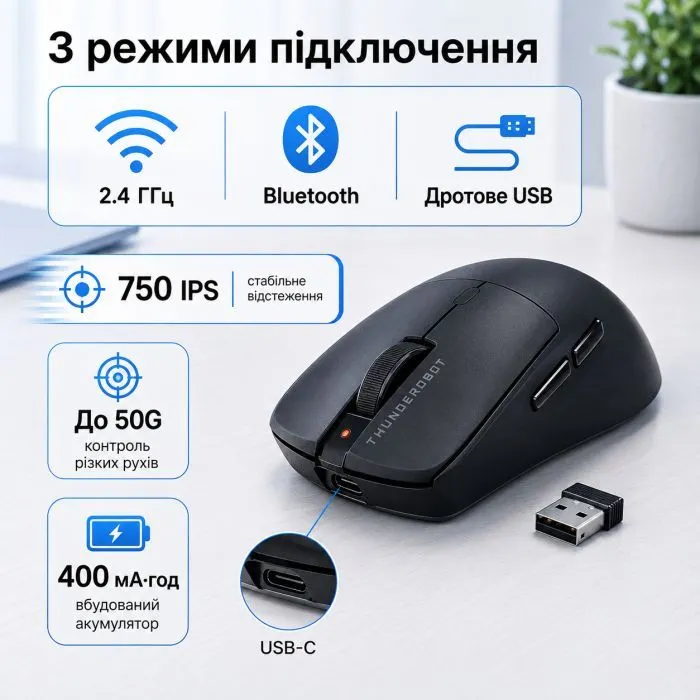 Мишка Thunderobot ML6Pro 8K Tri-mode Black (6974511794007) зображення 7