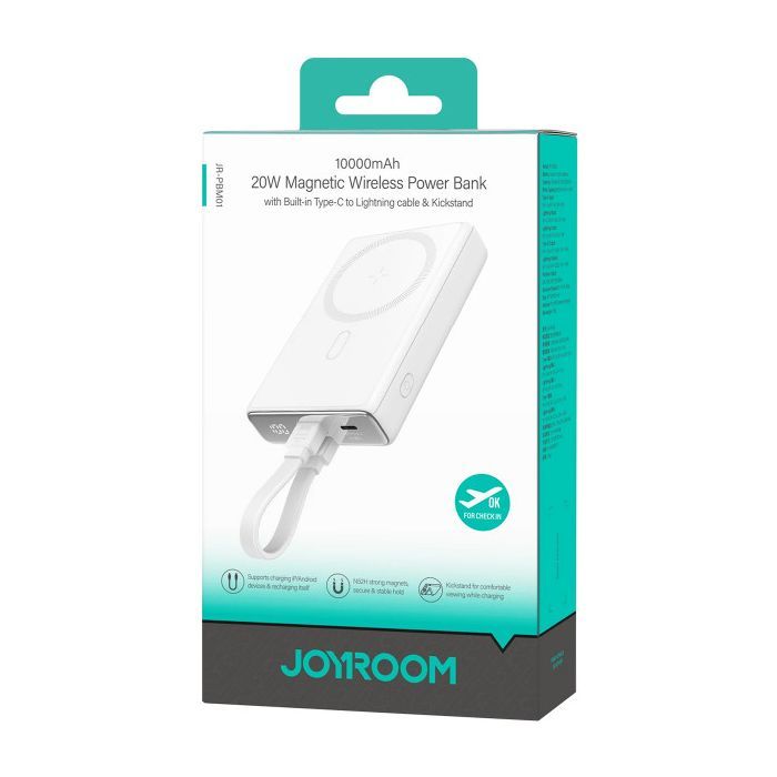 Батарея универсальная JOYROOM Magnetic Wireless 10000mAh 20W QC, USB-C In/Out White (JR-PBM01 / 6941237112545) изображение 5