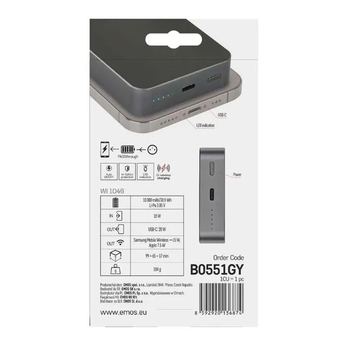 Батарея універсальна EMOS 10000mAh WI1046, 20W, Wireless, salmon (B0551S) зображення 12