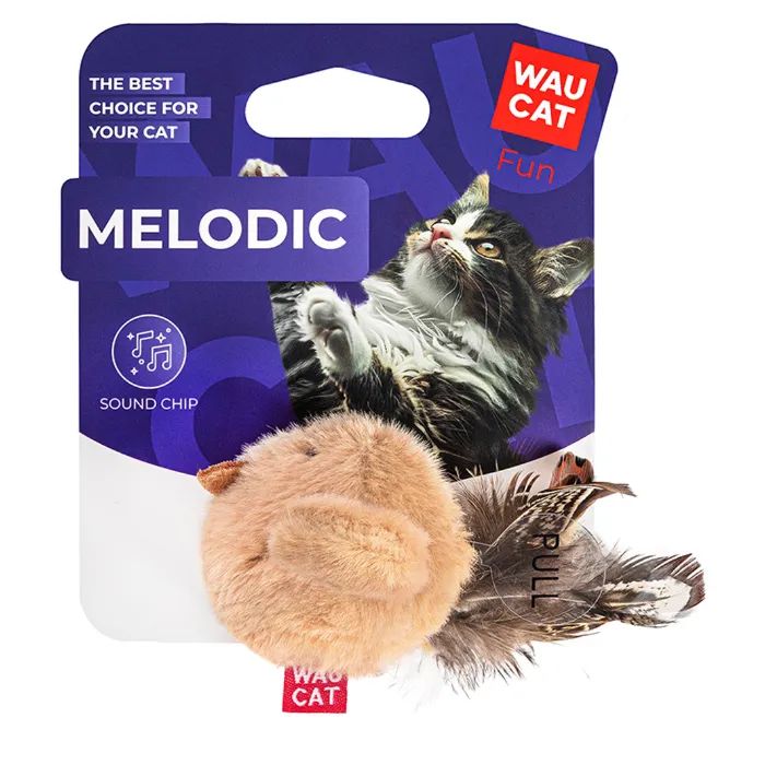 Игрушка для кошек Waucat Fun Melodic Птичка бежевая со звуковым чипом 11 см (7514) изображение 3