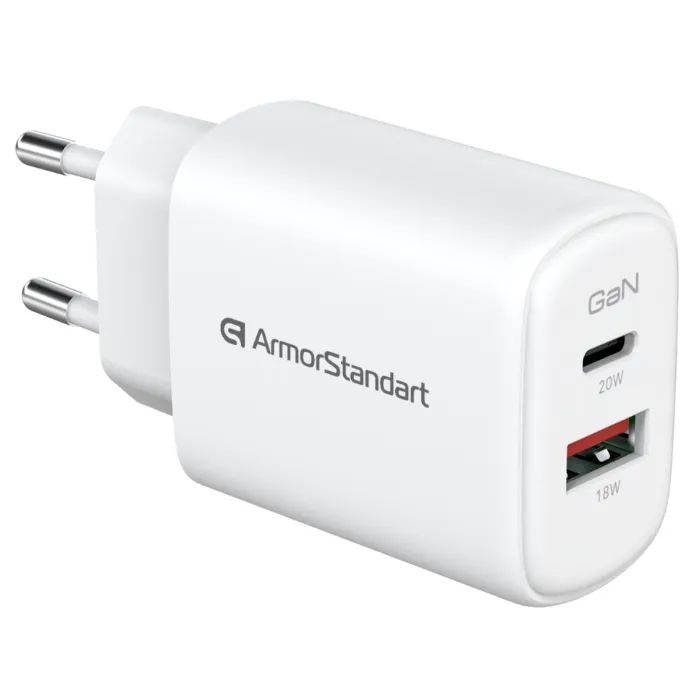 Зарядное устройство Armorstandart 1xUSB-C + 1xUSB 20W GaN white (ARM89531) изображение 3