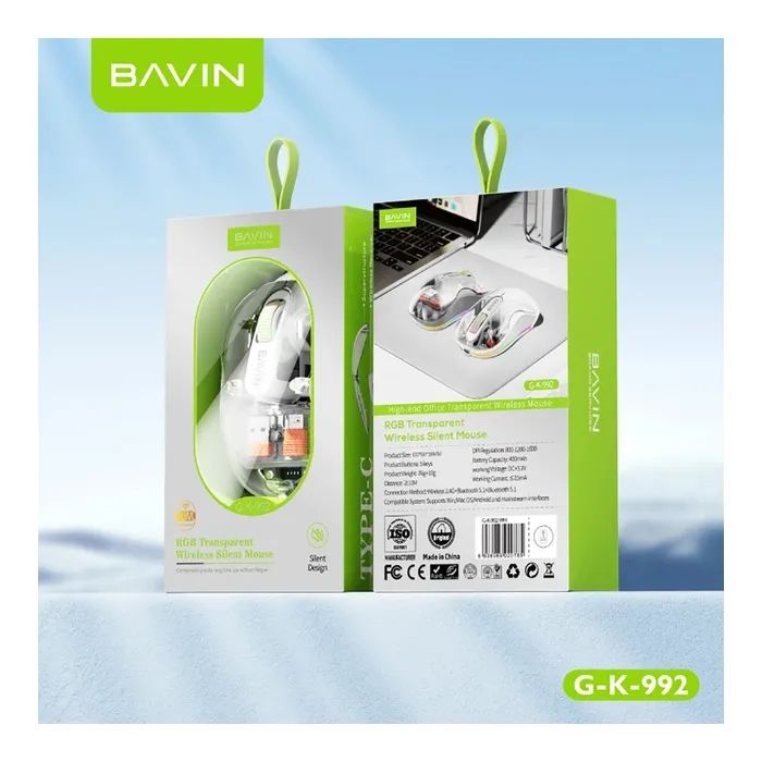 Мишка BAVIN G-K-992 RGB Wireless/Bluetooth White (G-K-992-WH) зображення 10