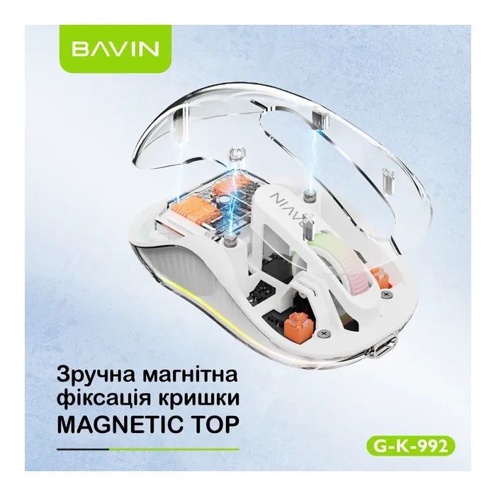 Мишка BAVIN G-K-992 RGB Wireless/Bluetooth White (G-K-992-WH) зображення 4