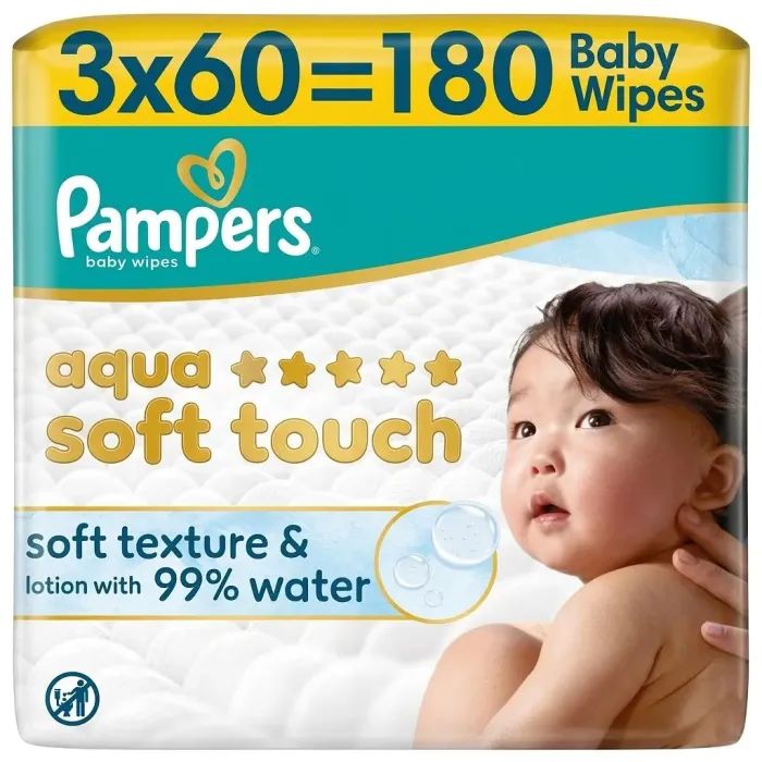 Детские влажные салфетки Pampers Aqua Soft Touch 15x60 шт (900 шт) (8006530140232)
