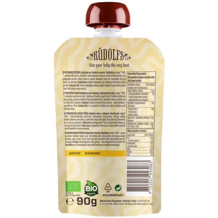 Детское пюре Rudolfs органическое манго 4+, 90 г (4751017943083) изображение 2