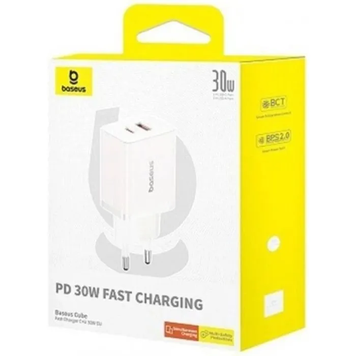 Зарядное устройство Baseus 1xUSB-C PD30W + 1xUSB QC3.0 white (P10111404213-00) изображение 4