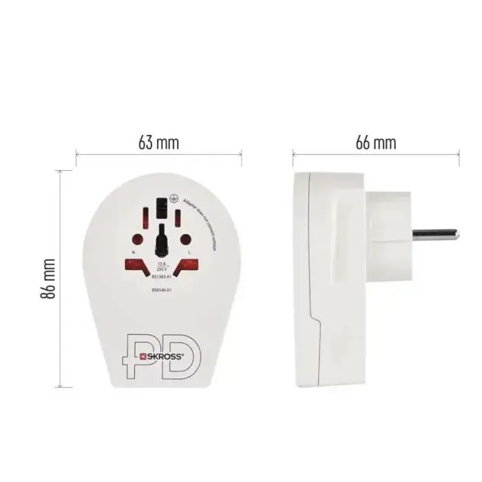 Переходник US/UK/AU/CN/JP to EU 1xUSB-C EMOS (P0055U) изображение 6