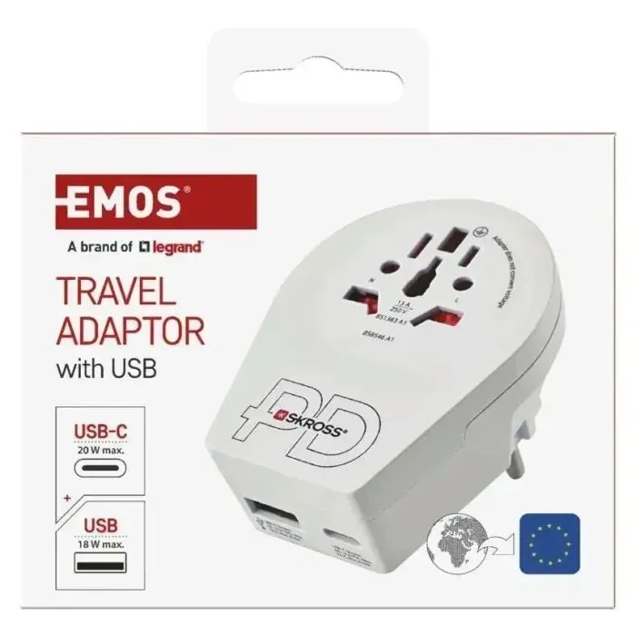 Переходник US/UK/AU/CN/JP to EU 1xUSB-C EMOS (P0055U) изображение 7