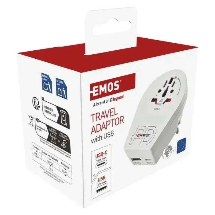 Переходник US/UK/AU/CN/JP to EU 1xUSB-C EMOS (P0055U) изображение 8