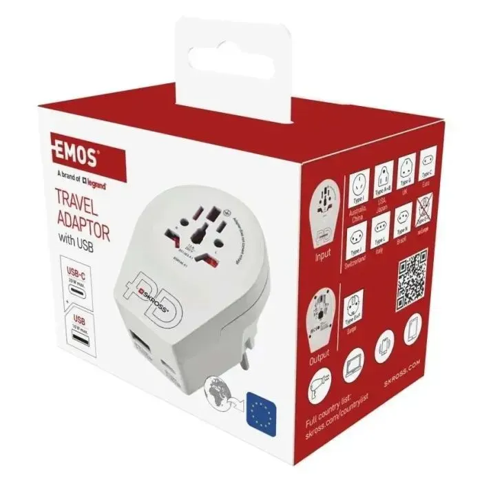 Переходник US/UK/AU/CN/JP to EU 1xUSB-C EMOS (P0055U) изображение 9