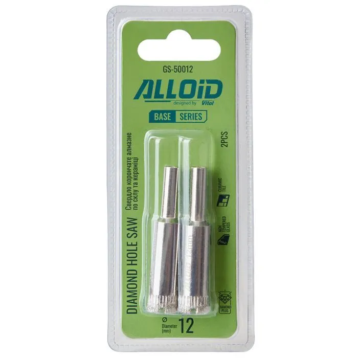Сверло Alloid Base, корончате, алмазне, по скло та кераміці, 12мм, 2шт. (GS-50012) изображение 4
