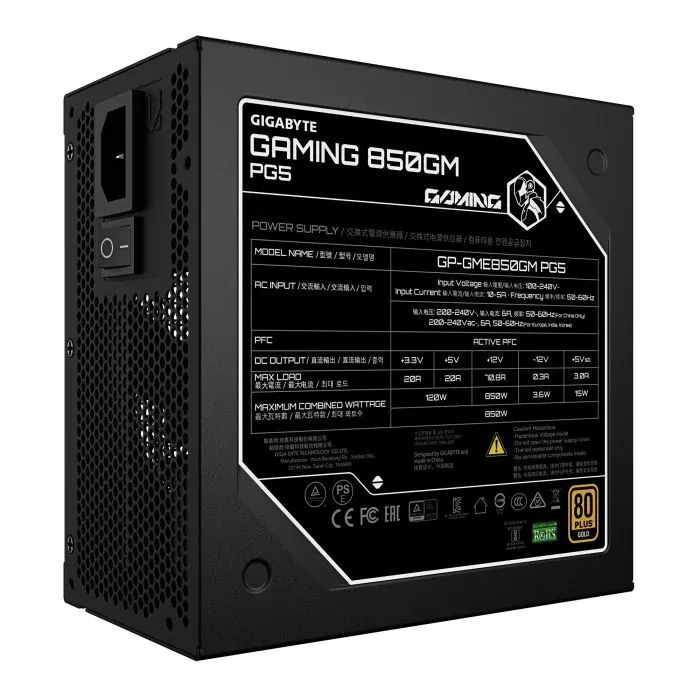 Блок живлення GIGABYTE 850W 850GM PG5 (GP-GME850GM PG5) зображення 4