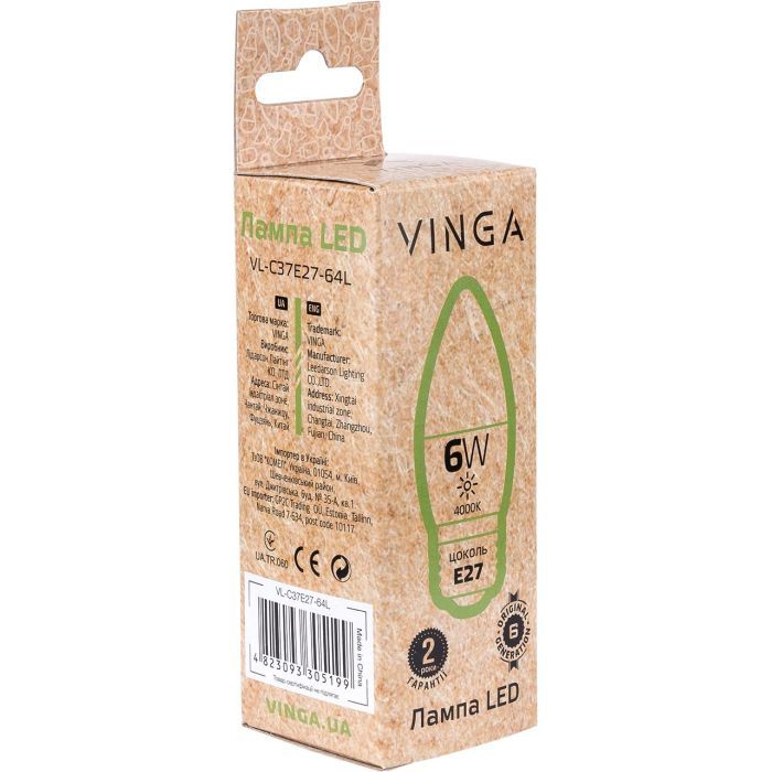 Лампочка Vinga VL-C37E27-64L зображення 3