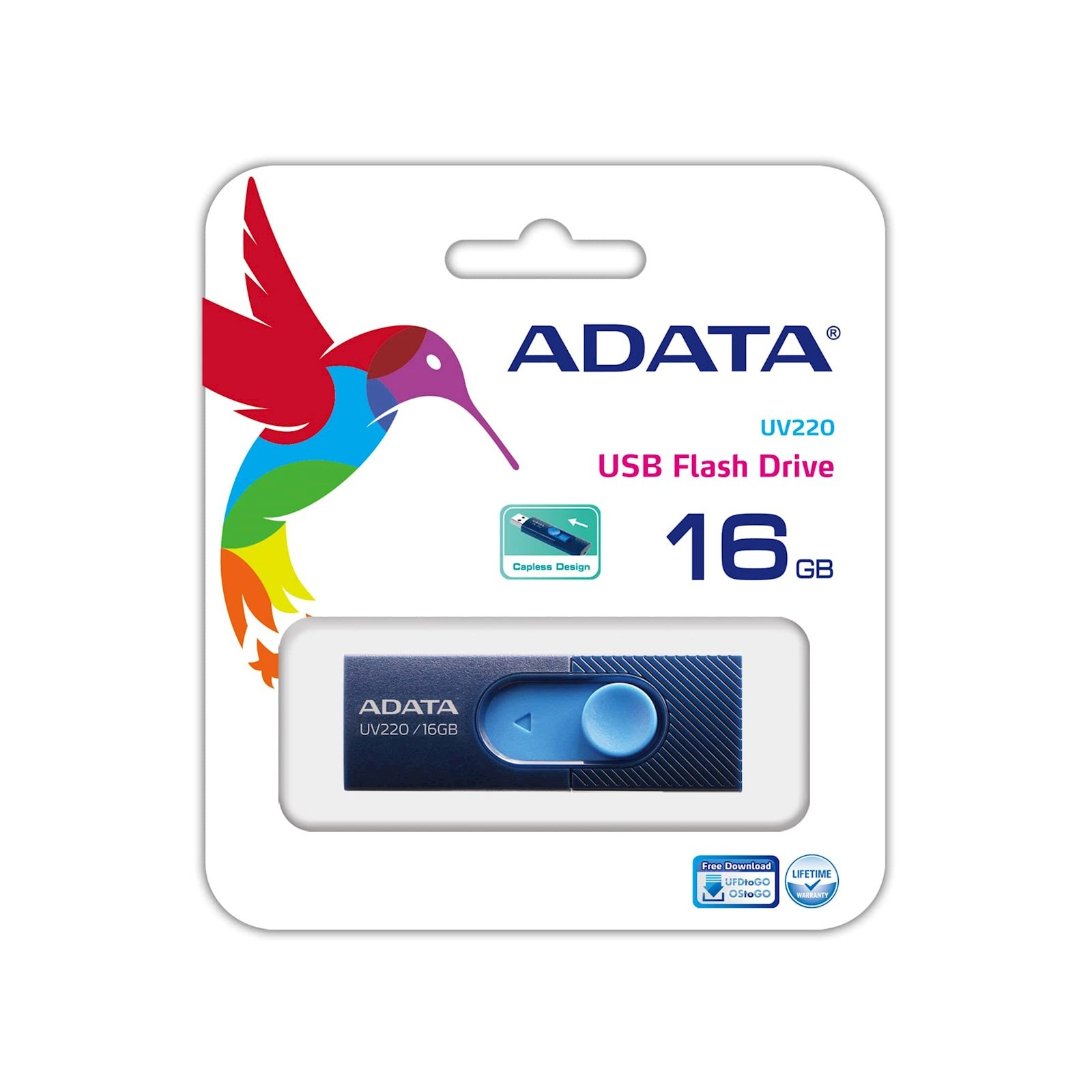 USB флеш накопичувач ADATA 16GB UV220 Blue/Navy USB 2.0 (AUV220-16G-RBLNV) зображення 3