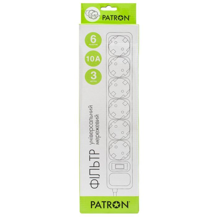 Мережевий фільтр живлення Patron 3.0 m3*1mm2 (SP-1063) 6 розеток BLACK (EXT-PN-SP-1063) зображення 2