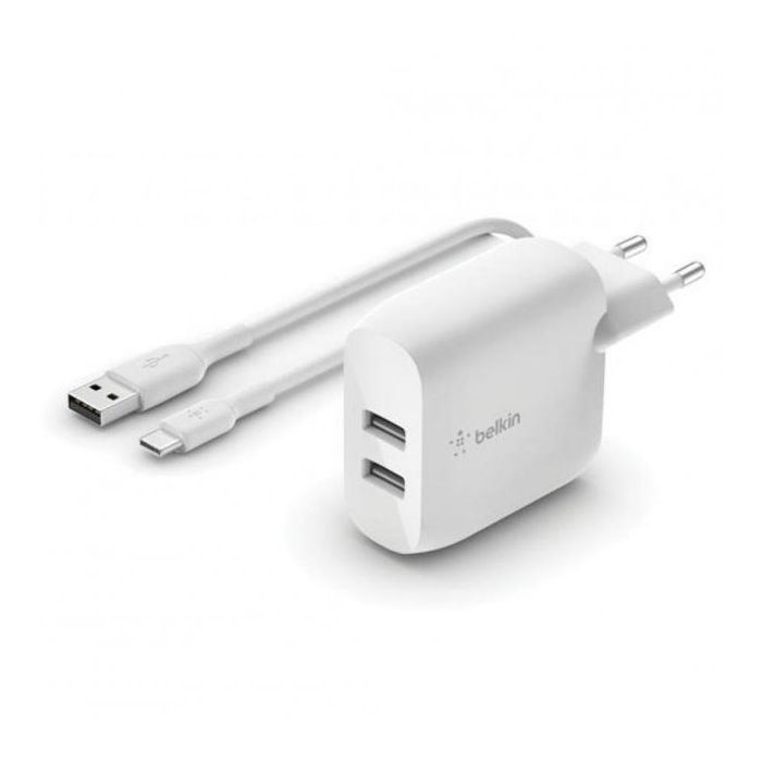 Зарядное устройство Belkin Home Charger (24W) DUAL USB 2.4A, USB-C cable 1m, white (WCE001VF1MWH)
