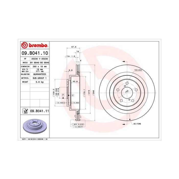 Гальмівний диск Brembo 09.B041.10