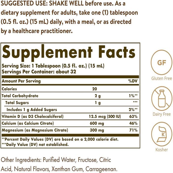 Мінерали Solgar Рідкий Кальцій + Магній + D3, Calcium Magnesium Citrate + Vi (SOL-35833) зображення 2