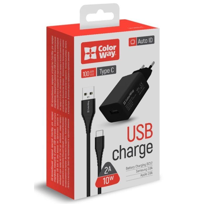 Зарядное устройство ColorWay 1USB AUTO ID 2A (10W) black + cable Type C (CW-CHS012CC-BK) изображение 8