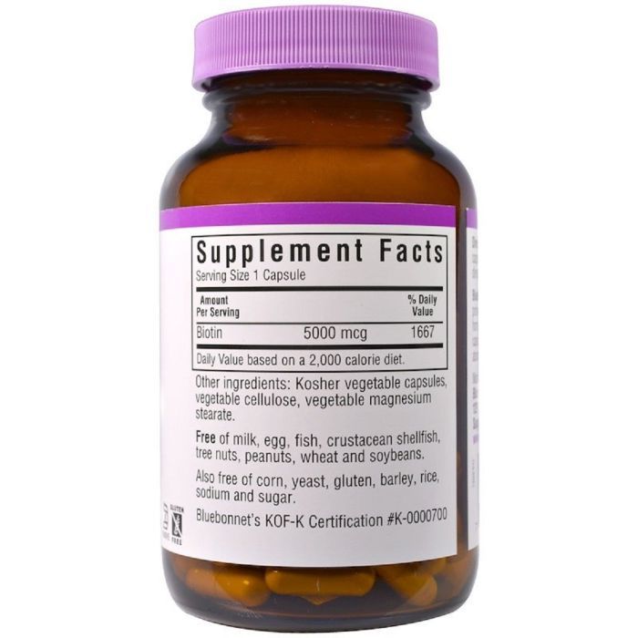 Витамин Bluebonnet Nutrition Биотин (B7) 5000 мкг, Biotin, 120 вегетарианских капсул (BLB0448) изображение 2