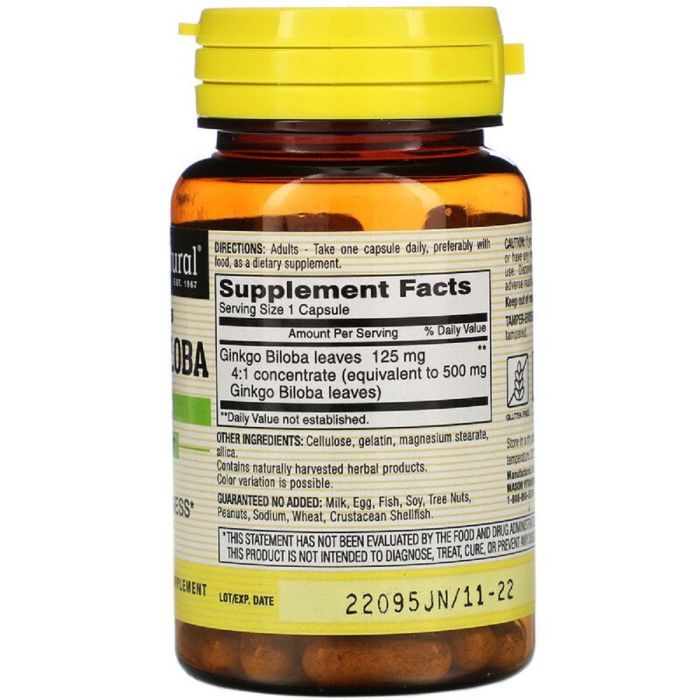 Травы Mason Natural Гинкго Билоба, Ginkgo Biloba, 90 капсул (MAV17739) изображение 2