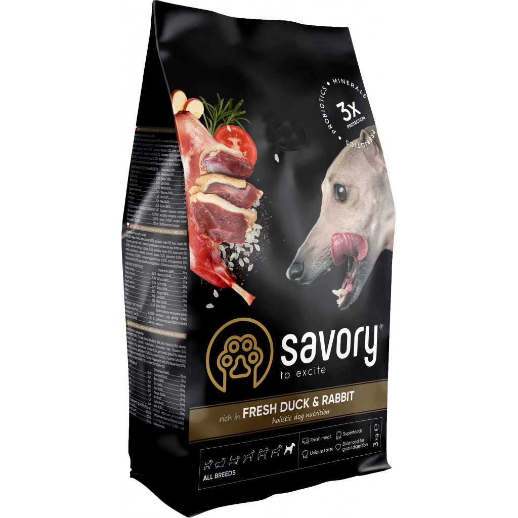Сухой корм для собак Savory Adult All Breeds rich in Fresh Duck and Rabbit 3 кг (4820232630174)