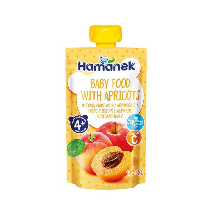 Детское пюре Hamanek Pouch яблуко і абрикос, 120 г (8595139783914)