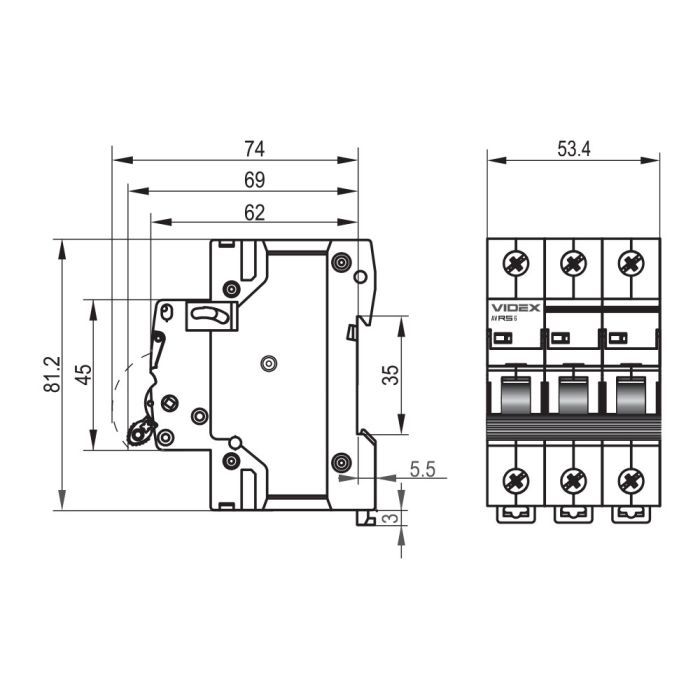 Автоматичний вимикач Videx RS6 RESIST 3п 10А 6кА С (VF-RS6-AV3C10) зображення 4