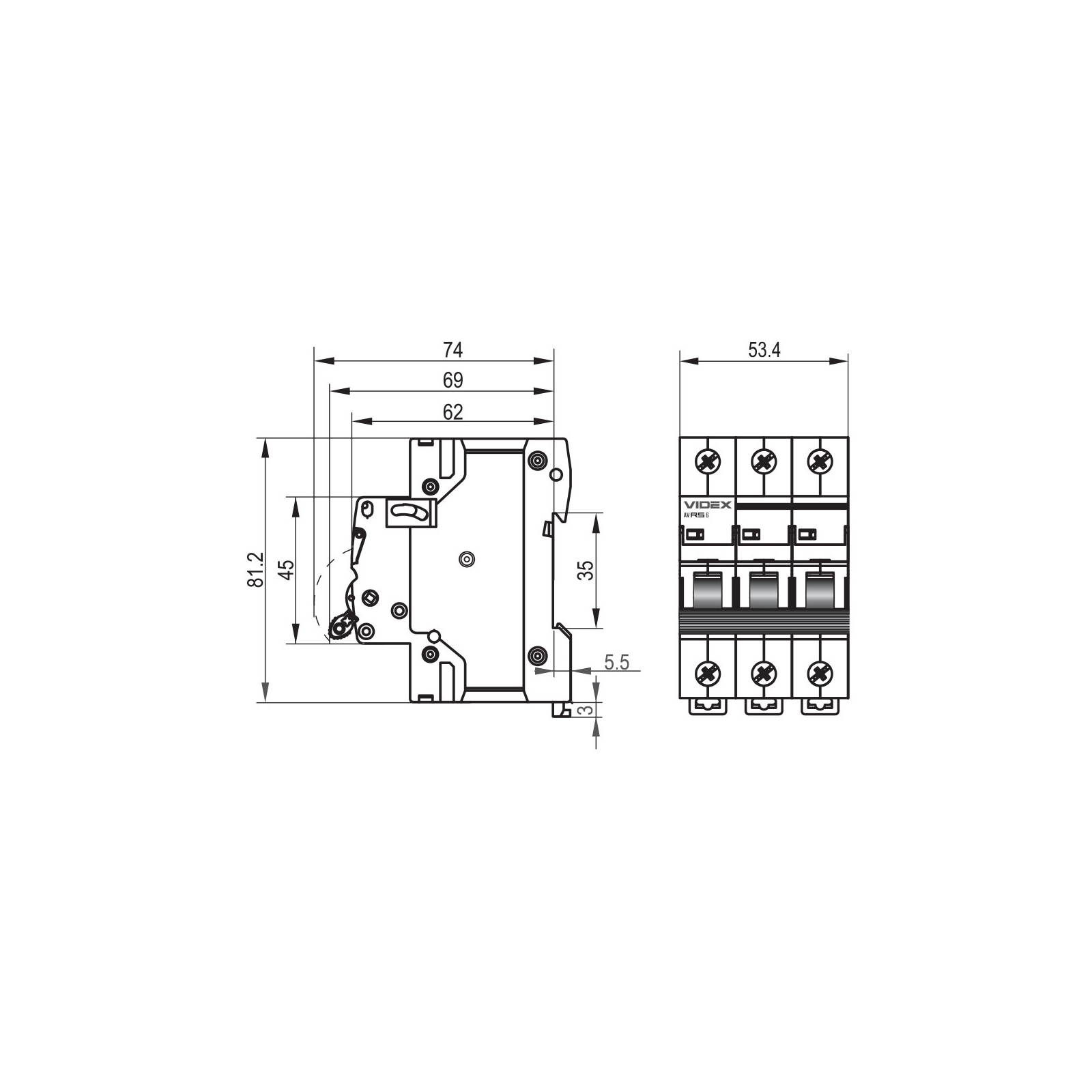 Автоматический выключатель Videx RS6 RESIST 3п 10А 6кА С (VF-RS6-AV3C10) изображение 4