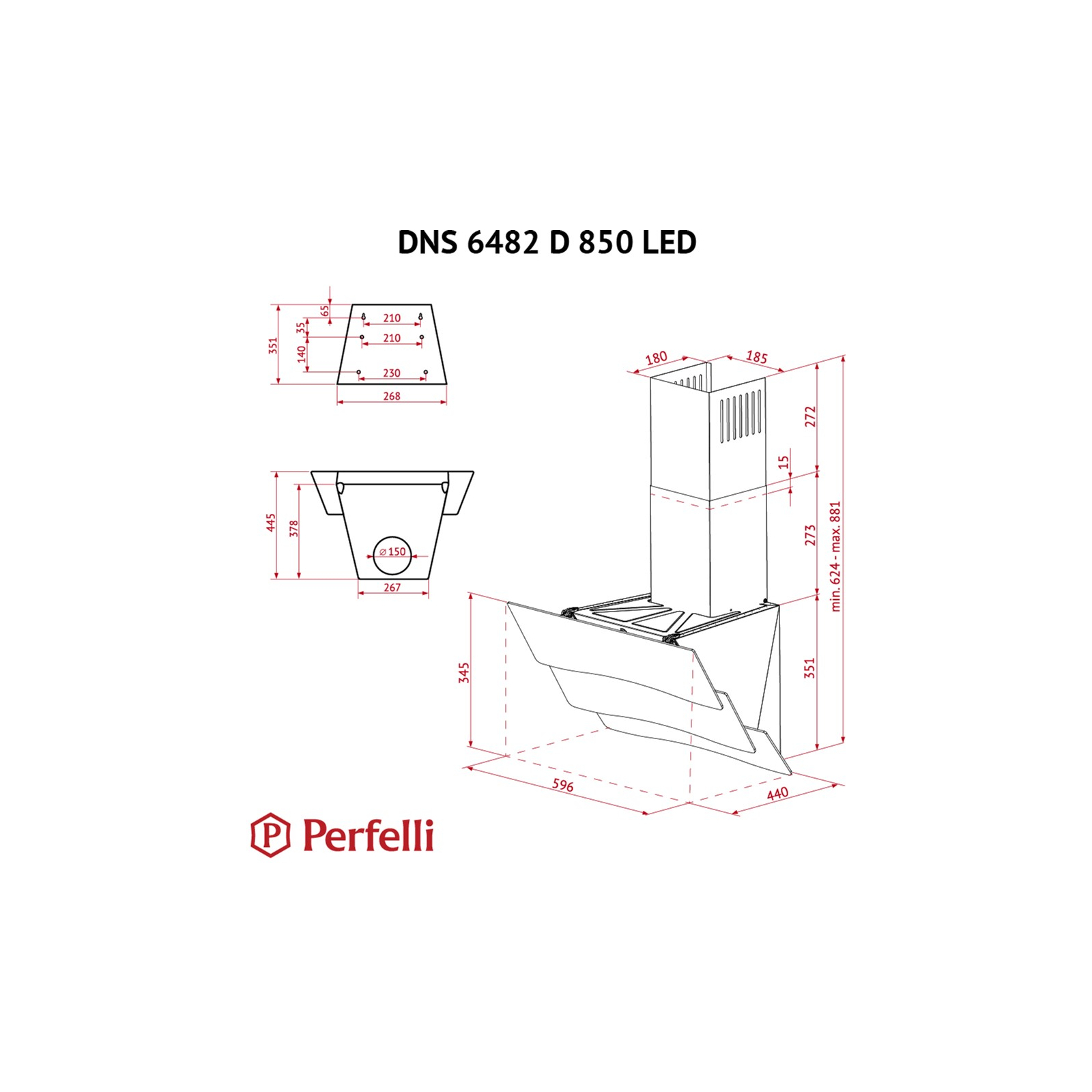 Вытяжка кухонная Perfelli DNS 6482 D 850 BL LED изображение 12