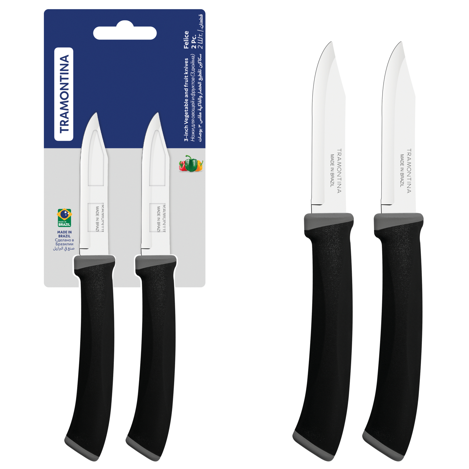 Набор ножей Tramontina Felice Black Vegetable 76 мм 2 шт (23490/203) изображение 4
