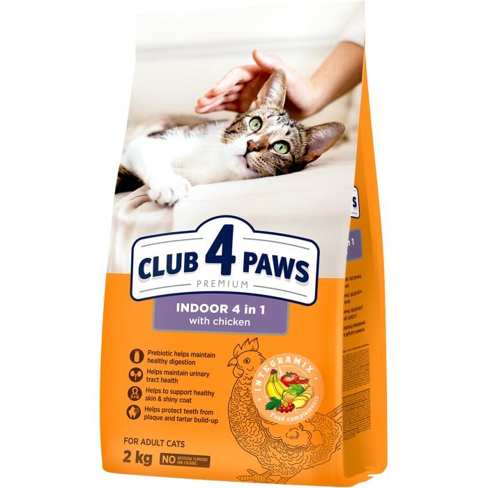 Сухой корм для кошек Club 4 Paws Premium обитающих в помещении "4в1" 2 кг (4820215368780)