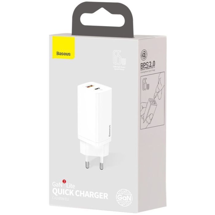 Зарядное устройство Baseus 2xUSB 65W GaN (USB-C+USB-A) black (CCGAN2L-B01) изображение 5